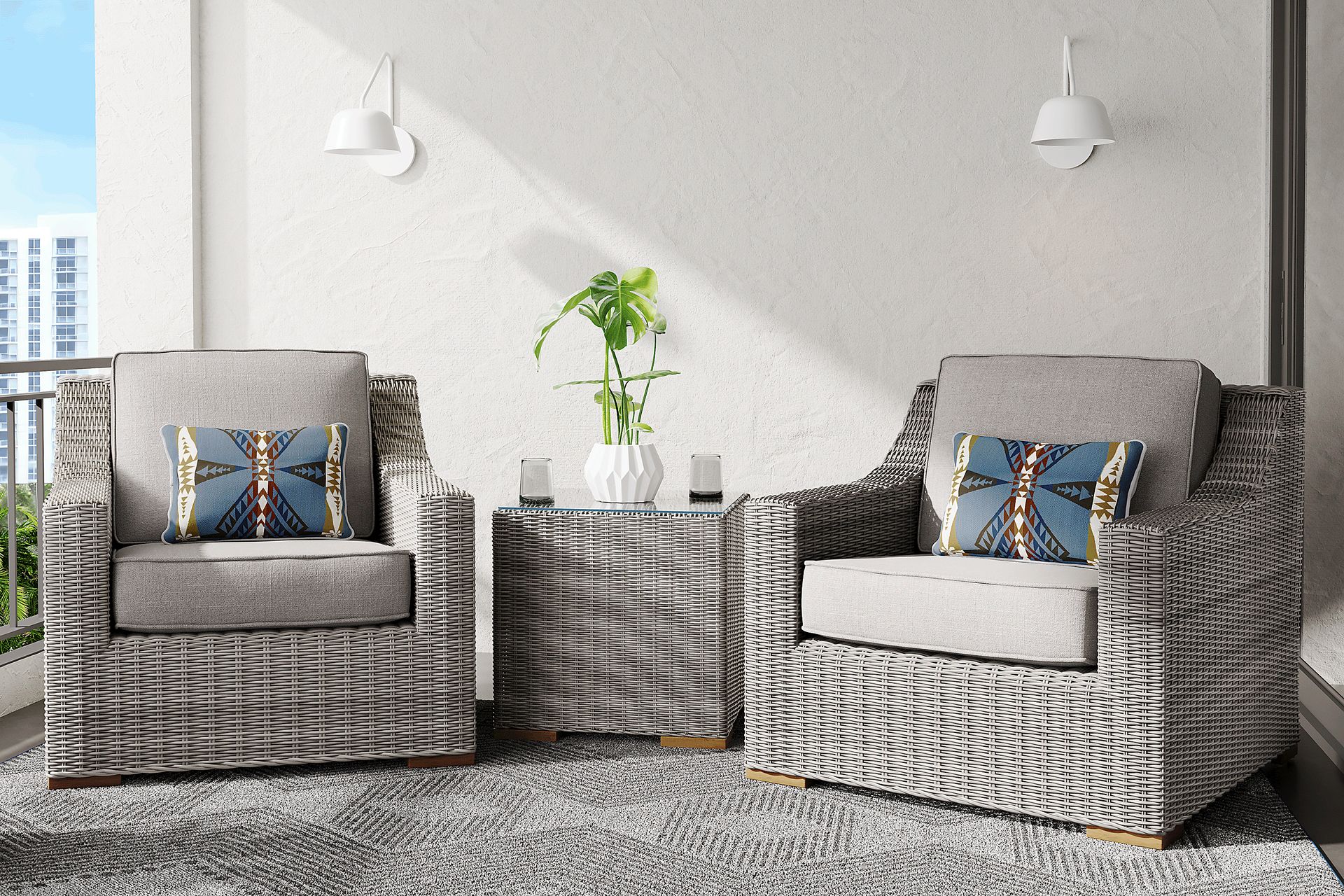 Patmos Gray 3 Pc Outdoor Seating Set with Mushroom Cushions - Image 1