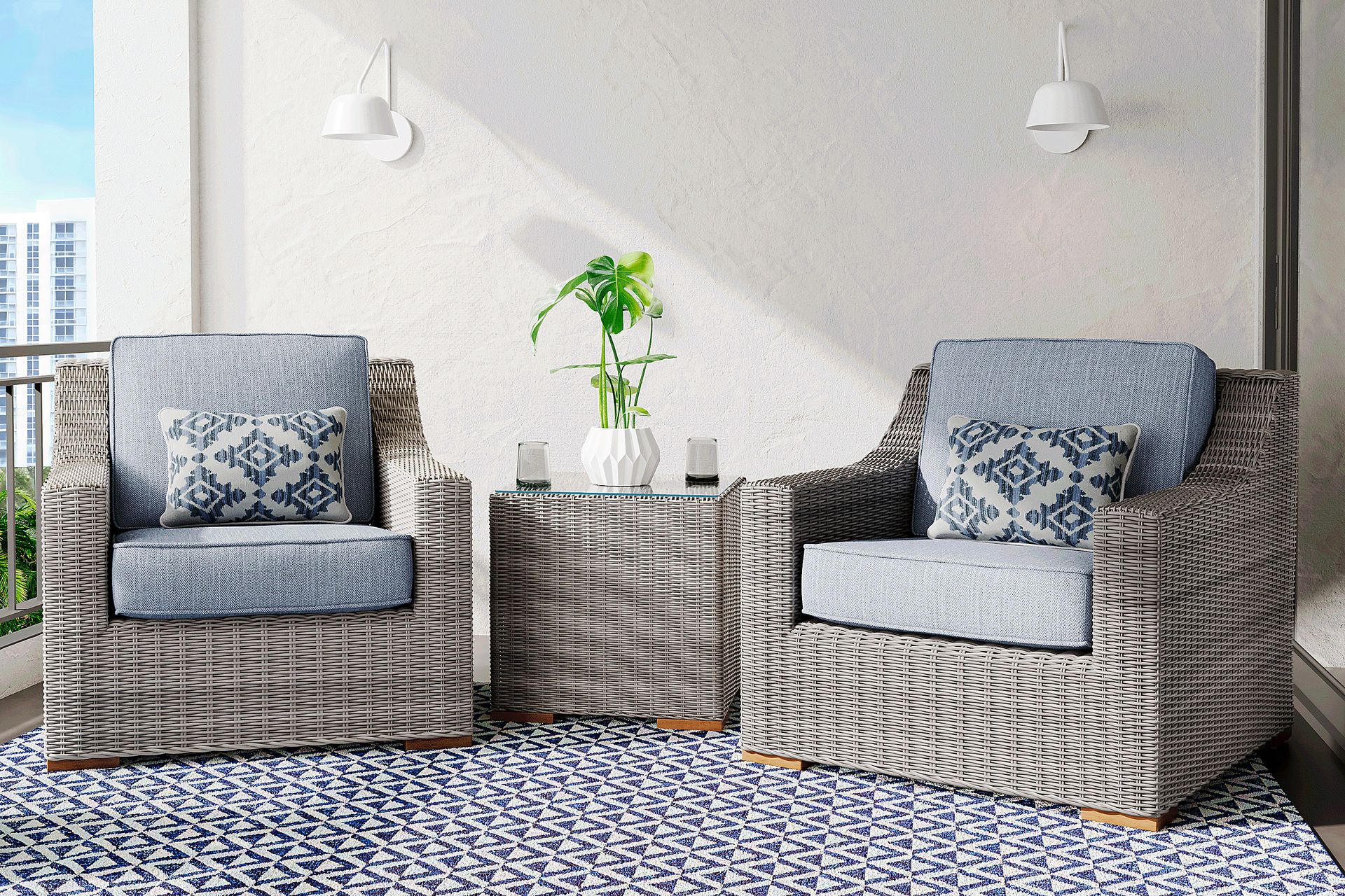 Patmos Gray 3 Pc Outdoor Seating Set with Steel Cushions - Image 1
