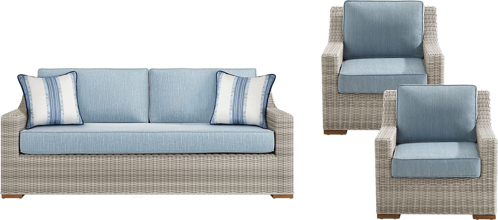 Patmos Gray 3 Pc Outdoor Seating Set with Steel Cushions - Image 1