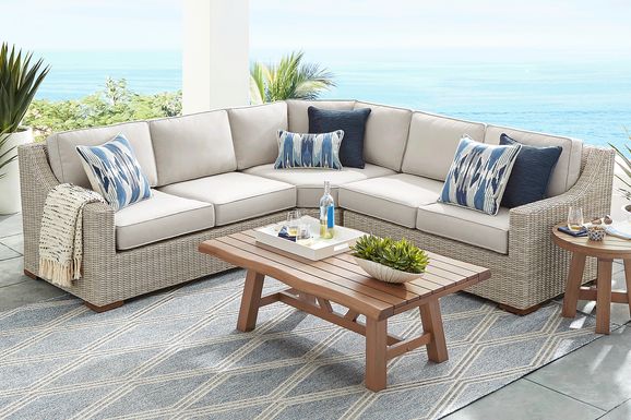 Patmos Gray 3 Pc Outdoor Sectional with Linen Cushions