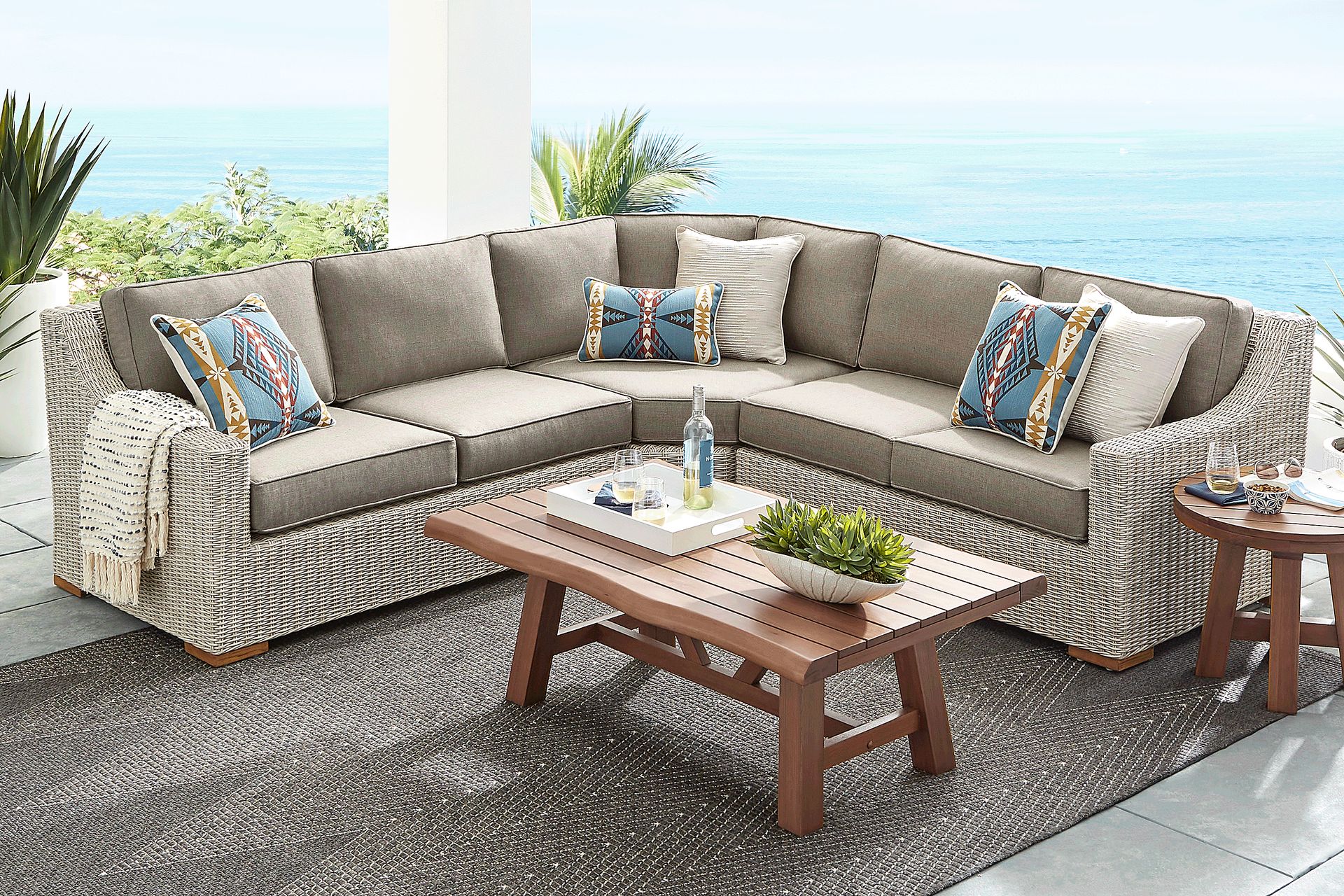 Patmos Gray 3 Pc Outdoor Sectional with Mushroom Cushions - Image 2