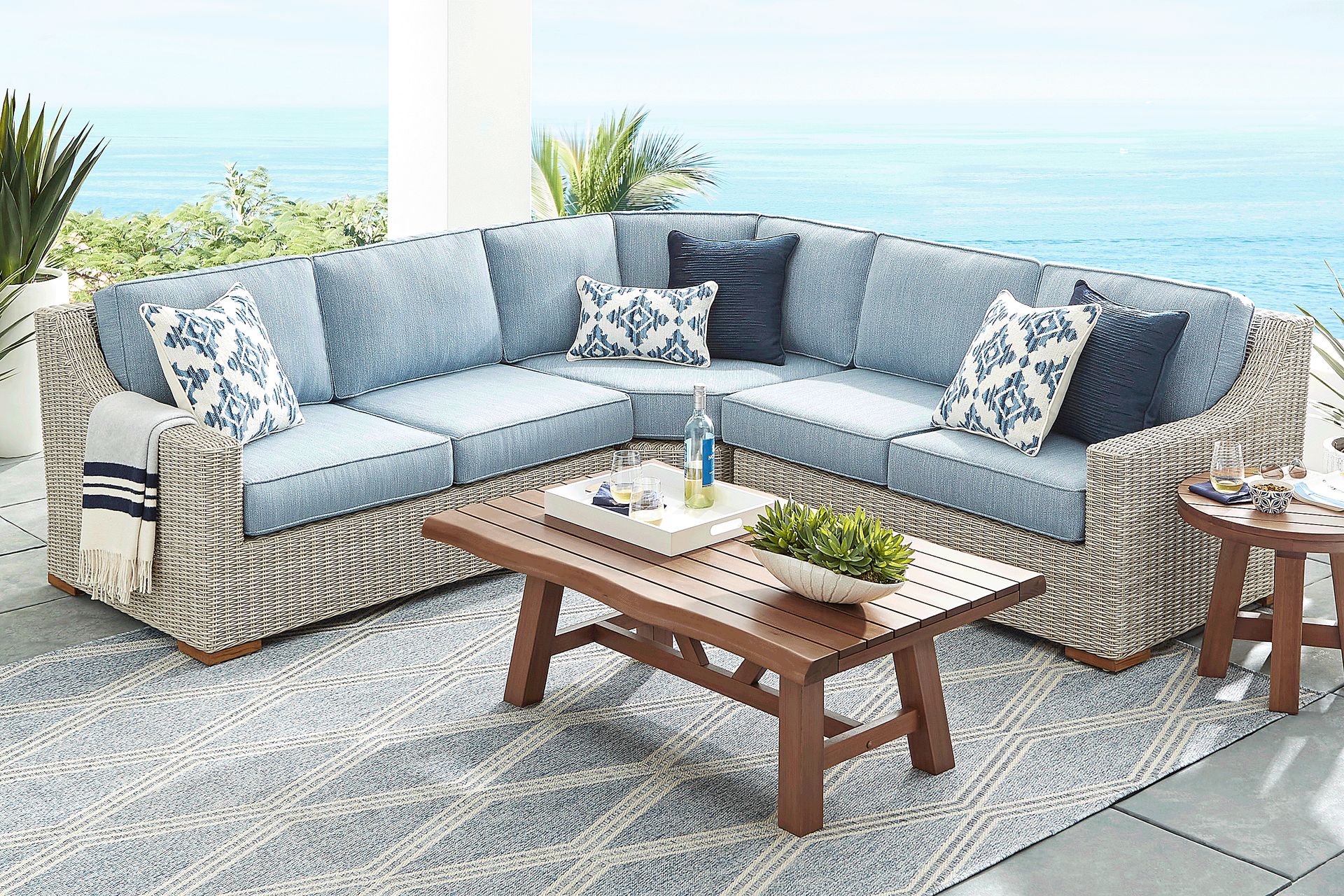 Patmos Gray 3 Pc Outdoor Sectional with Steel Cushions - Image 2