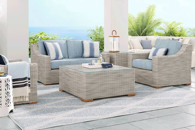 Patmos Gray 4 Pc Outdoor Loveseat Seating Set with Steel Cushions - Thumbnail - Image 1