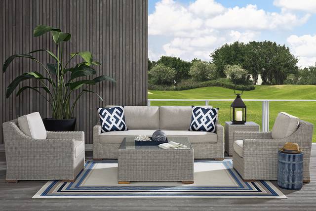 Patmos Gray 4 Pc Outdoor Seating Set with Linen Cushions - Thumbnail - Image 1