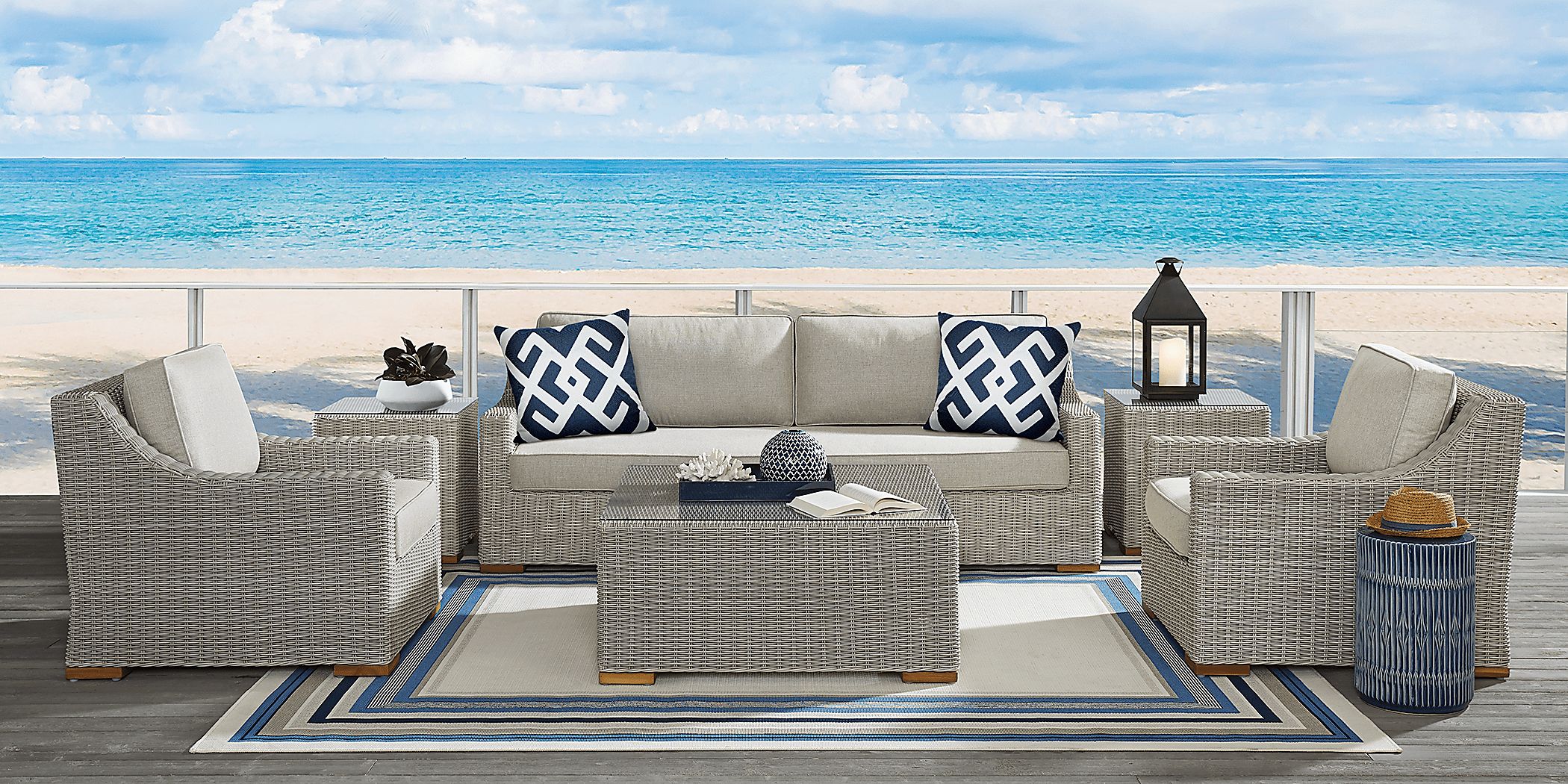 Patmos Gray Outdoor Chair with Linen Cushions - Rooms To Go