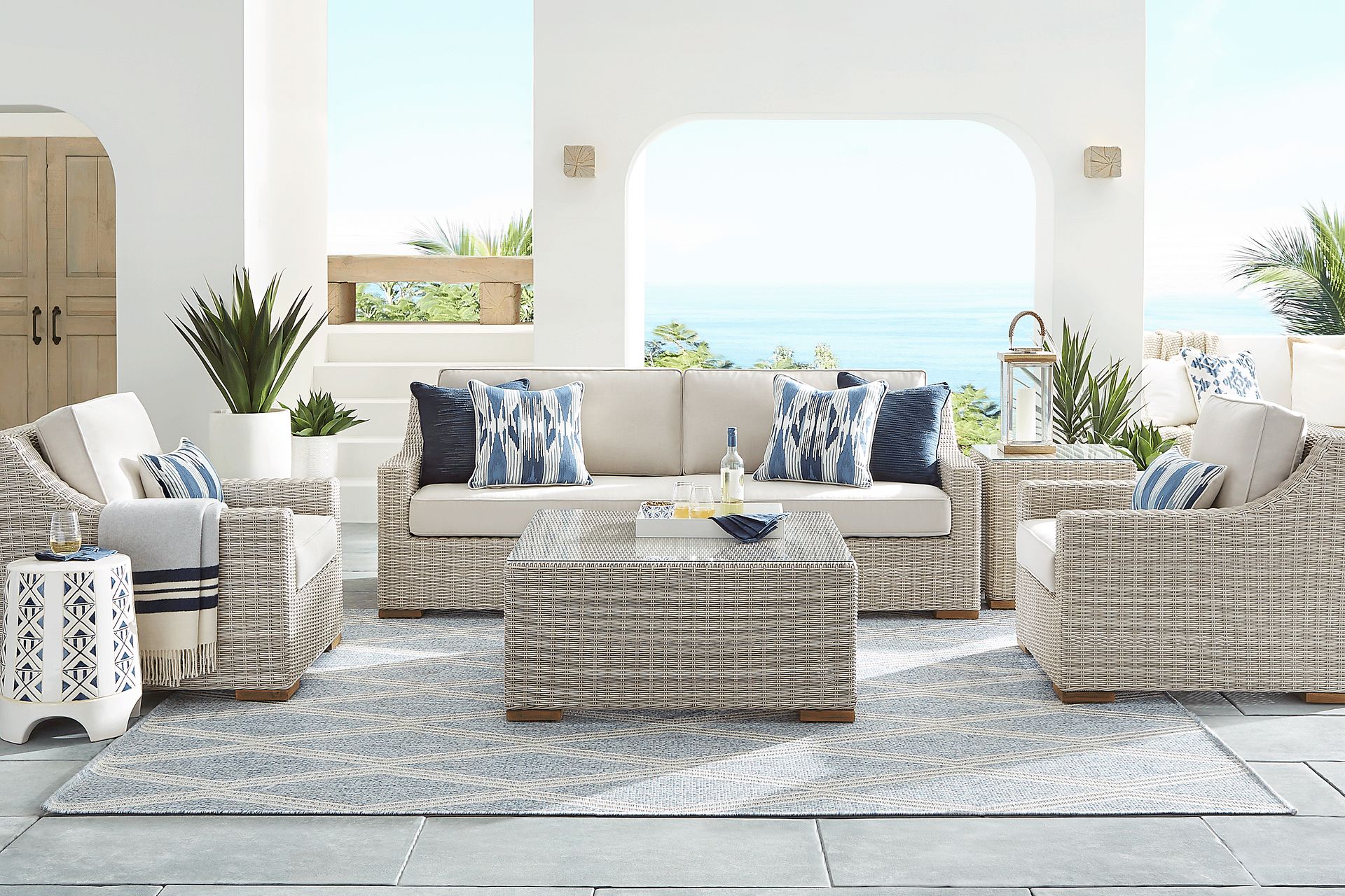 Patmos Gray 4 Pc Outdoor Sofa Seating Set with Linen Cushions - Image 1