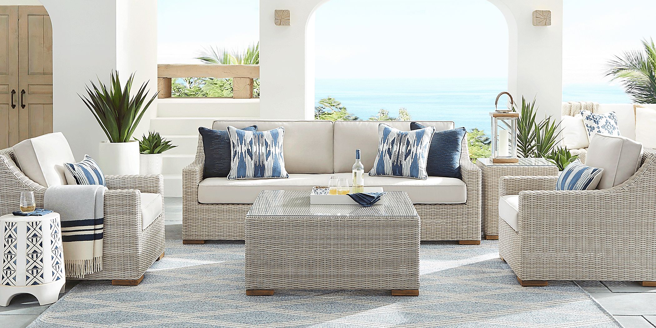 Patmos Gray 4 Pc Outdoor Seating Set with Linen Cushions