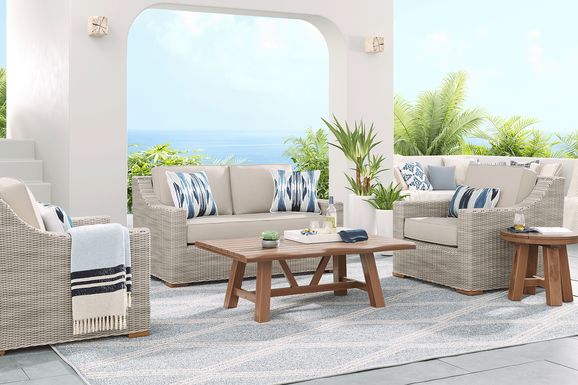 Patmos Gray 4 Pc Outdoor Loveseat Seating Set with Linen Cushions