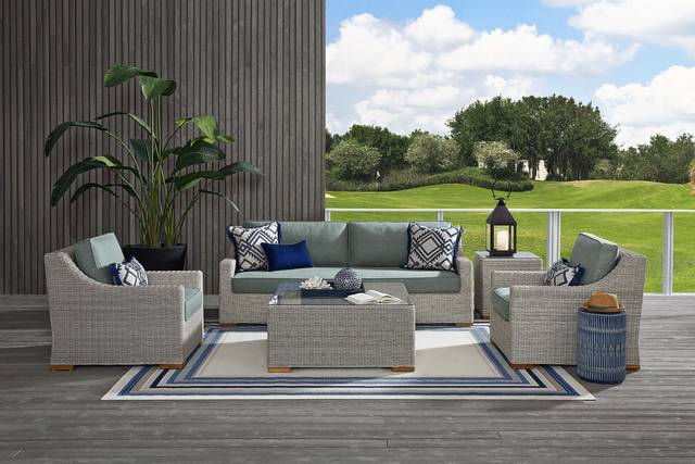 Patmos Gray Outdoor Sofa with Moss Cushions - Thumbnail - Image 2