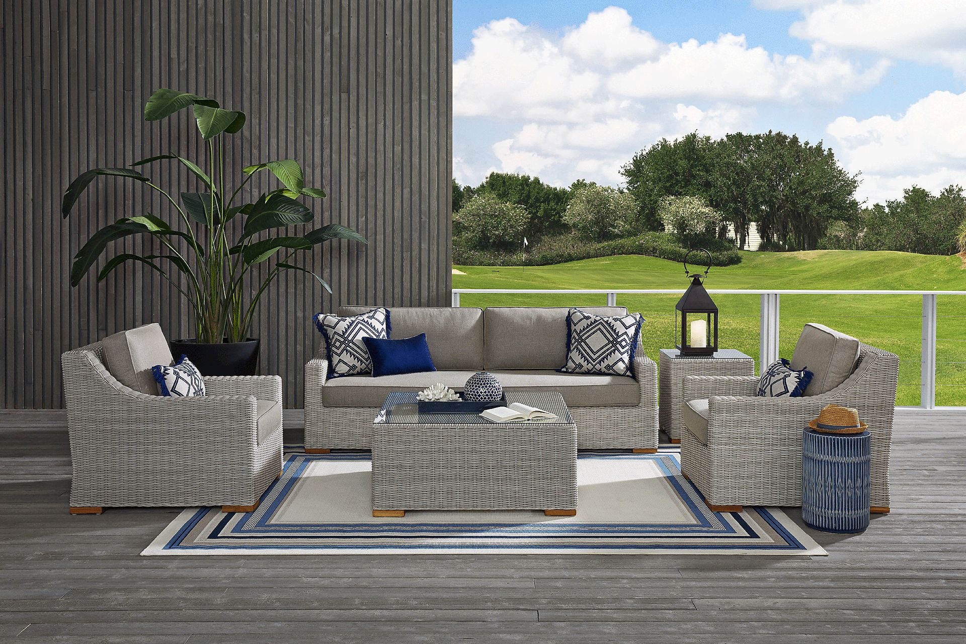 Patmos Gray 4 Pc Outdoor Seating Set with Mushroom Cushions - Image 1