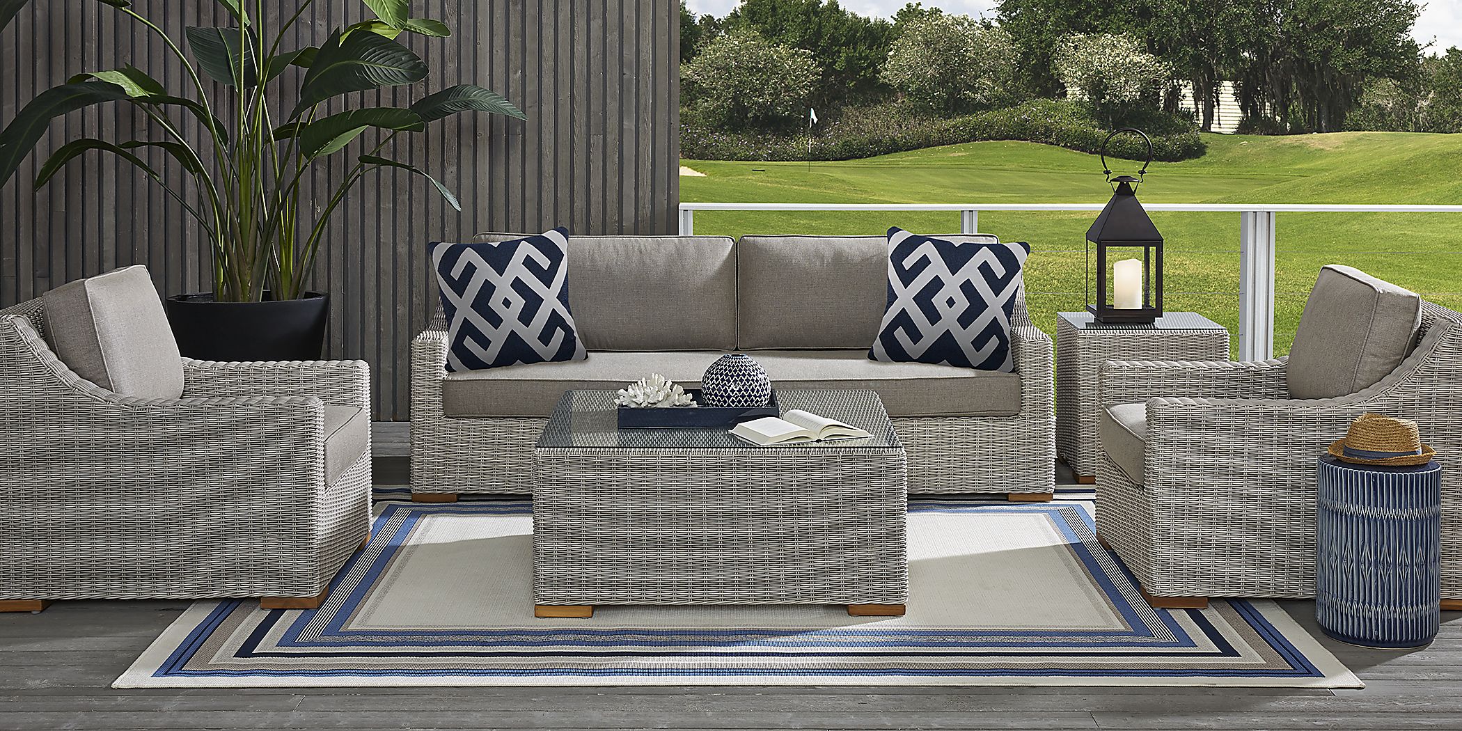 Patmos Gray 4 Pc Outdoor Seating Set with Mushroom Cushions