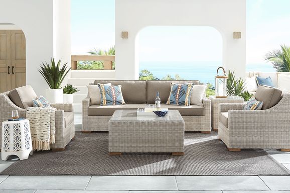 Patmos Gray 4 Pc Outdoor Sofa Seating Set with Mushroom Cushions