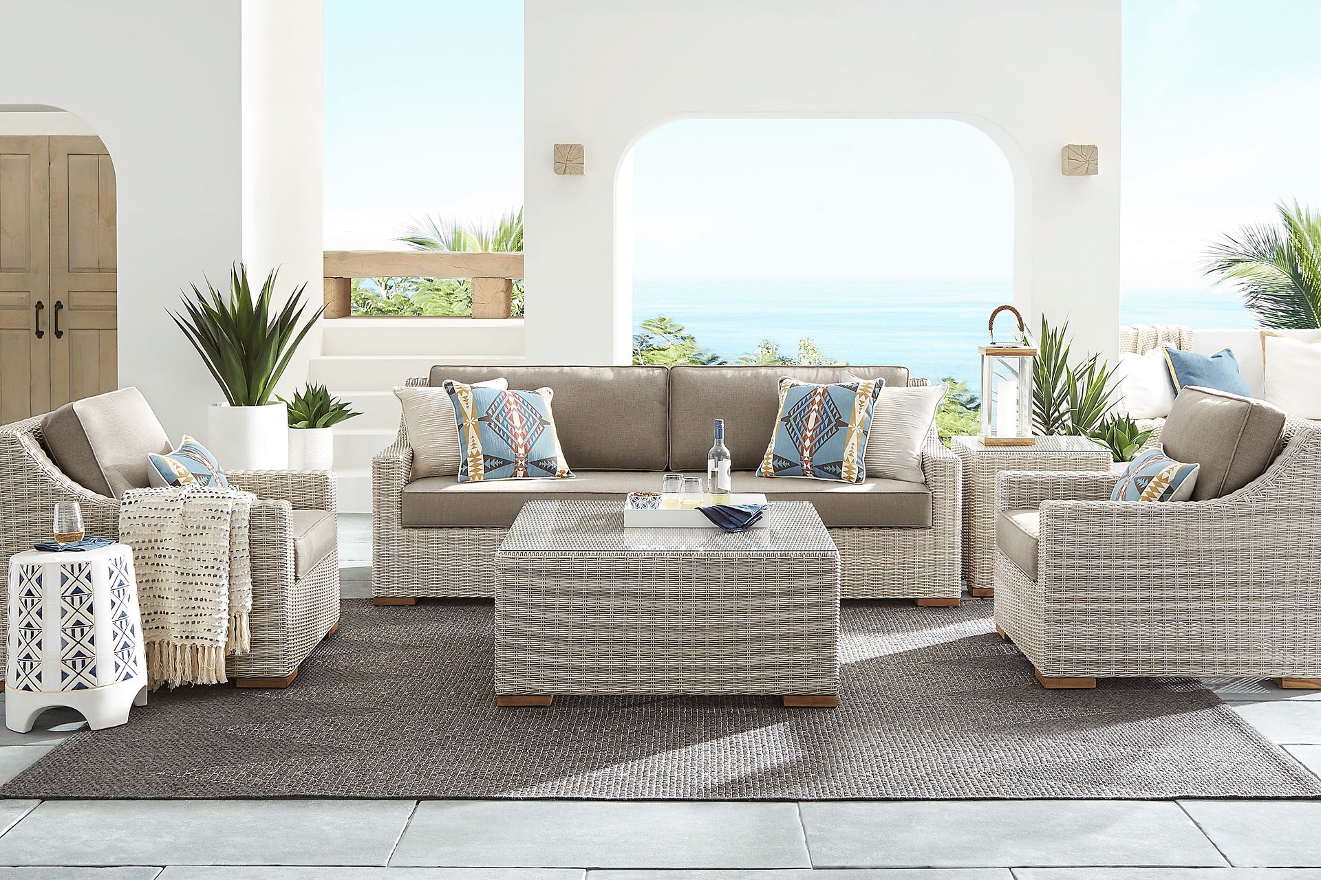 Patmos Gray 4 Pc Outdoor Sofa Seating Set with Mushroom Cushions - Image 1