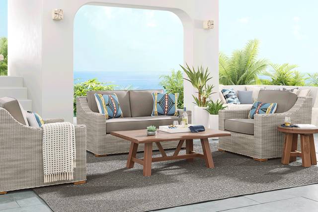 Patmos Gray 4 Pc Outdoor Loveseat Seating Set with Mushroom Cushions - Thumbnail - Image 1