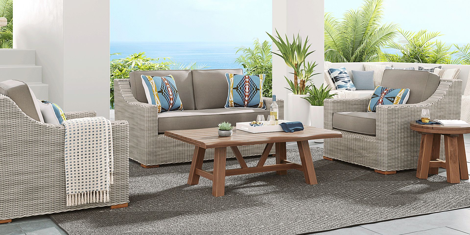 Fifth & Shore Patmos Gray Wicker Mushroom Brown Outdoor Chair | Rooms to Go