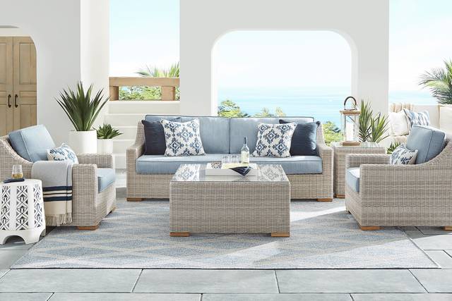 Patmos Gray 4 Pc Outdoor Sofa Seating Set with Steel Cushions - Thumbnail - Image 1