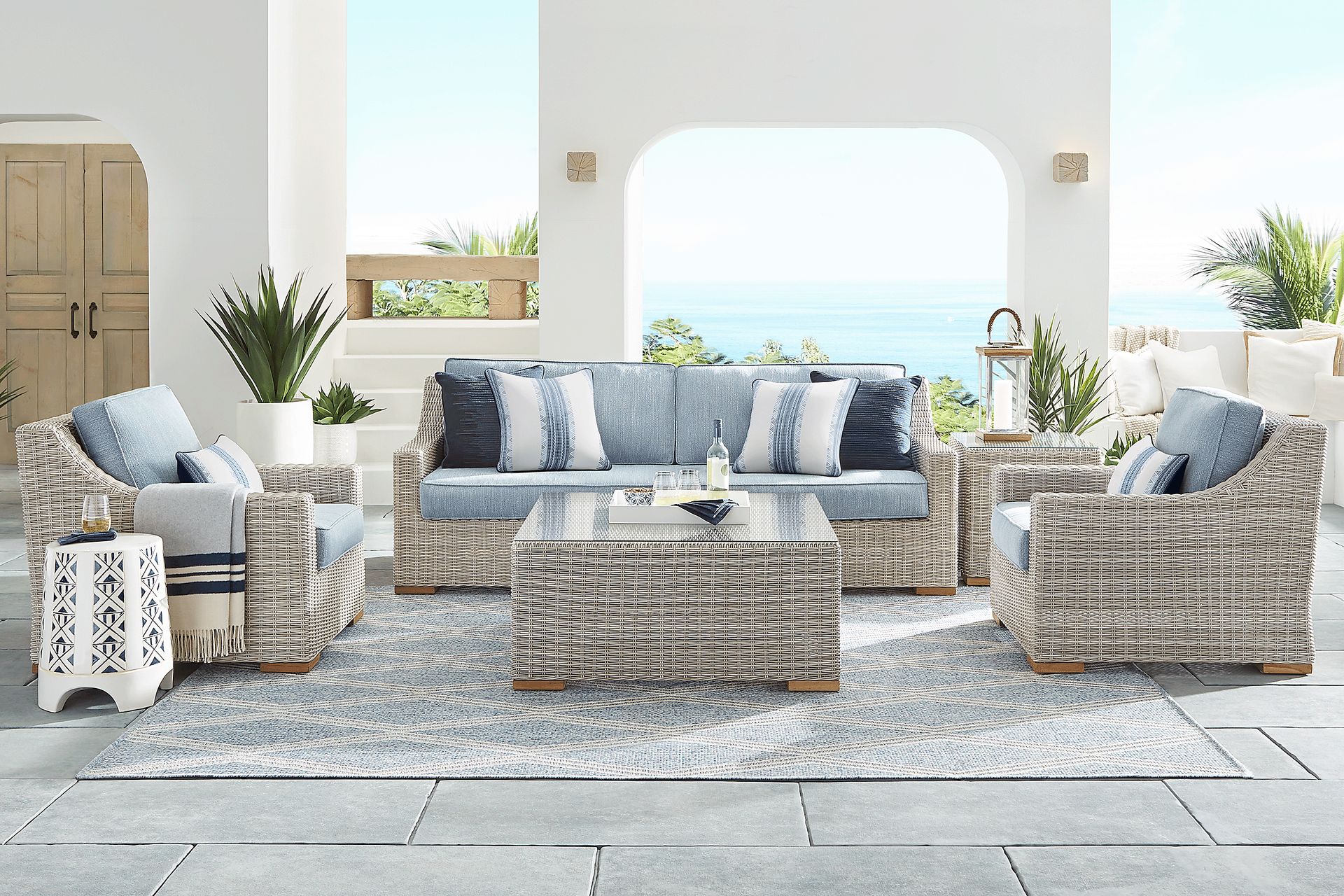 Patmos Gray 4 Pc Outdoor Seating Set with Steel Cushions - Image 1
