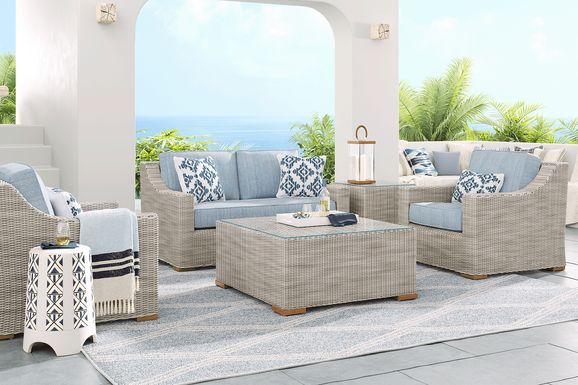 Patmos Gray 4 Pc Outdoor Loveseat Seating Set with Steel Cushions