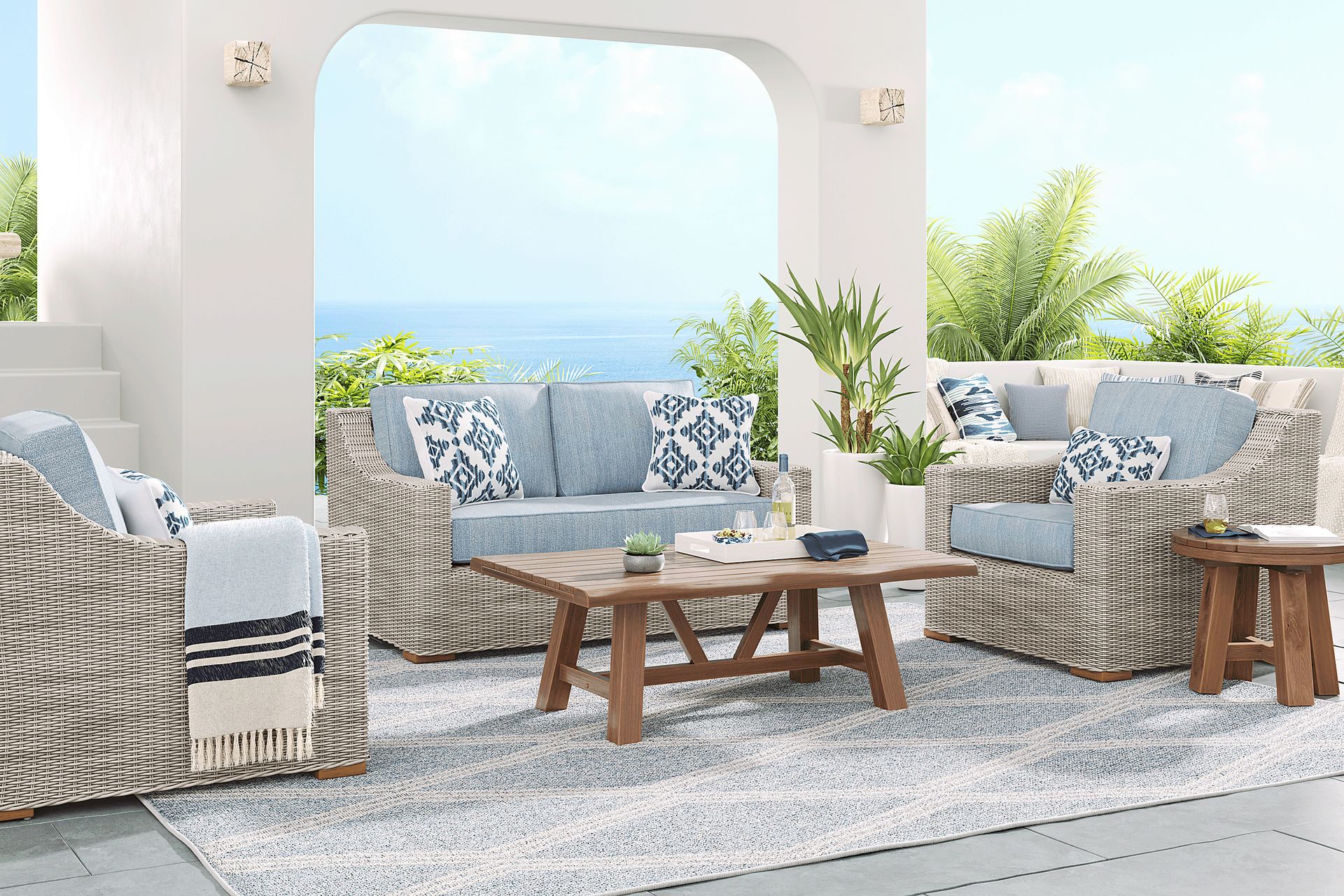 Patmos Gray 4 Pc Outdoor Loveseat Seating Set with Steel Cushions - Image 1