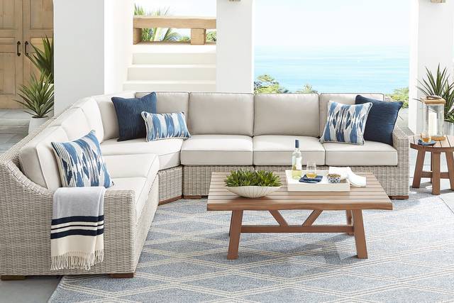 Patmos Gray 4 Pc Outdoor Sectional with Linen Cushions - Thumbnail - Image 2