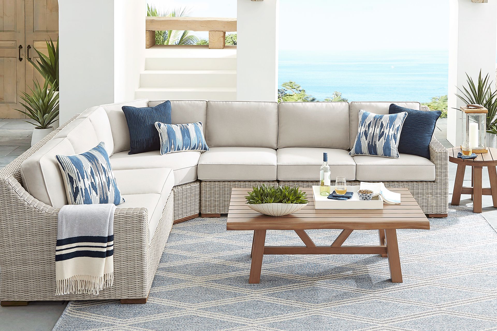 Patmos Gray 4 Pc Outdoor Sectional with Linen Cushions - Image 2