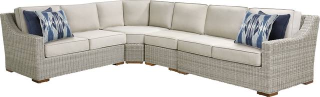 Patmos Gray 4 Pc Outdoor Sectional with Linen Cushions - Thumbnail - Image 1