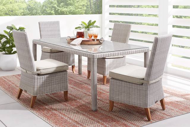 Patmos Gray 5 Pc Outdoor Dining Set with Linen Cushions - Thumbnail - Image 1