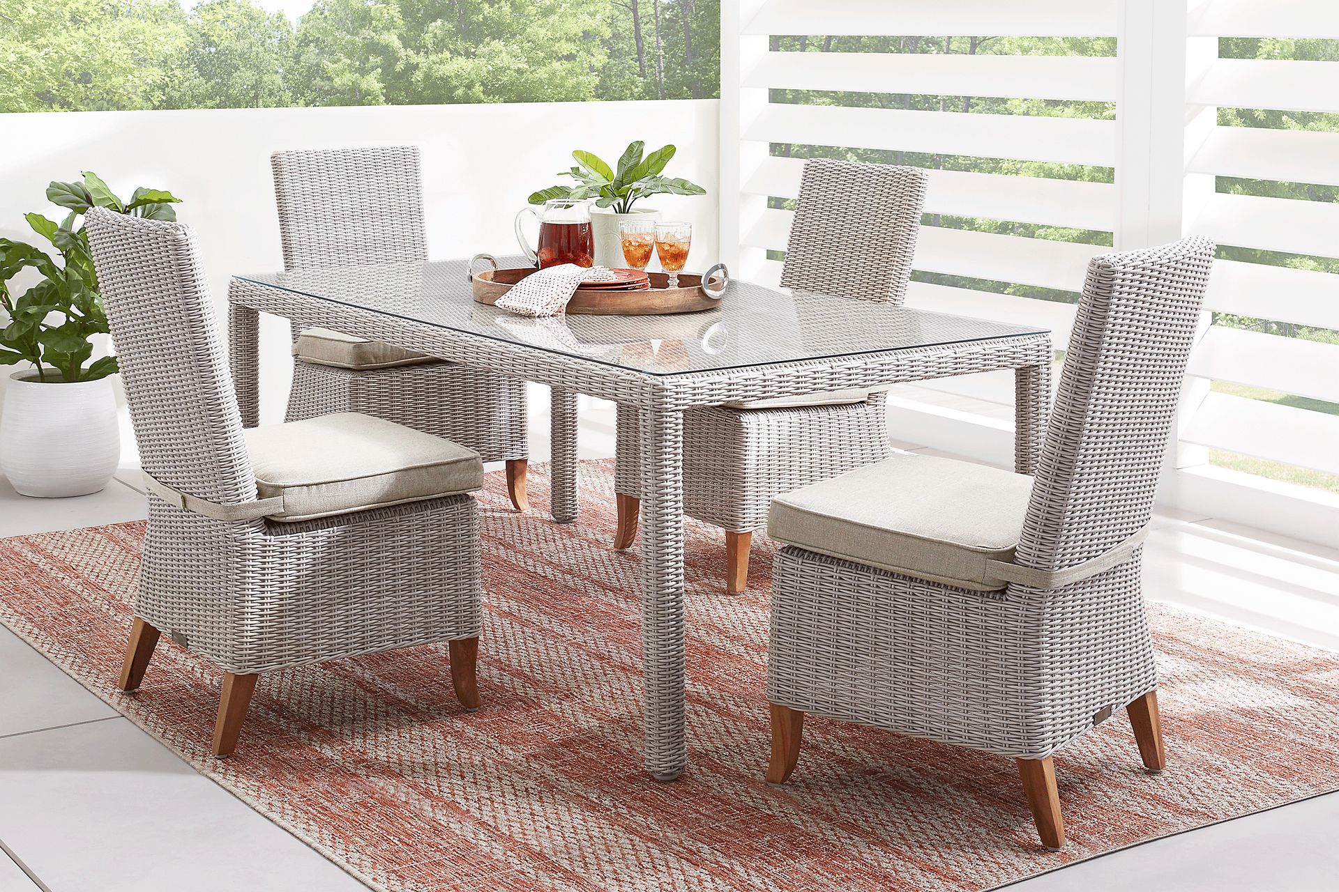 Patmos Gray 5 Pc Outdoor Dining Set with Linen Cushions - Image 1