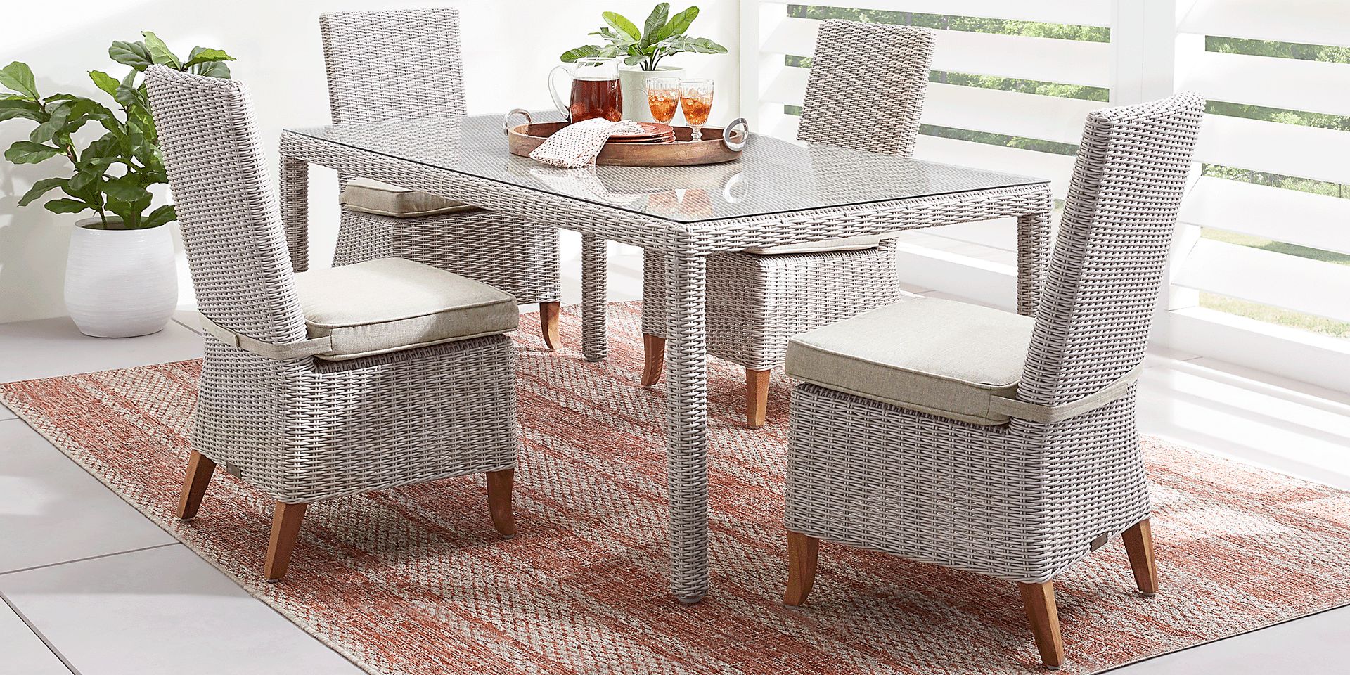 Patmos Gray Wicker Rectangle Outdoor Dining Table - Image 2