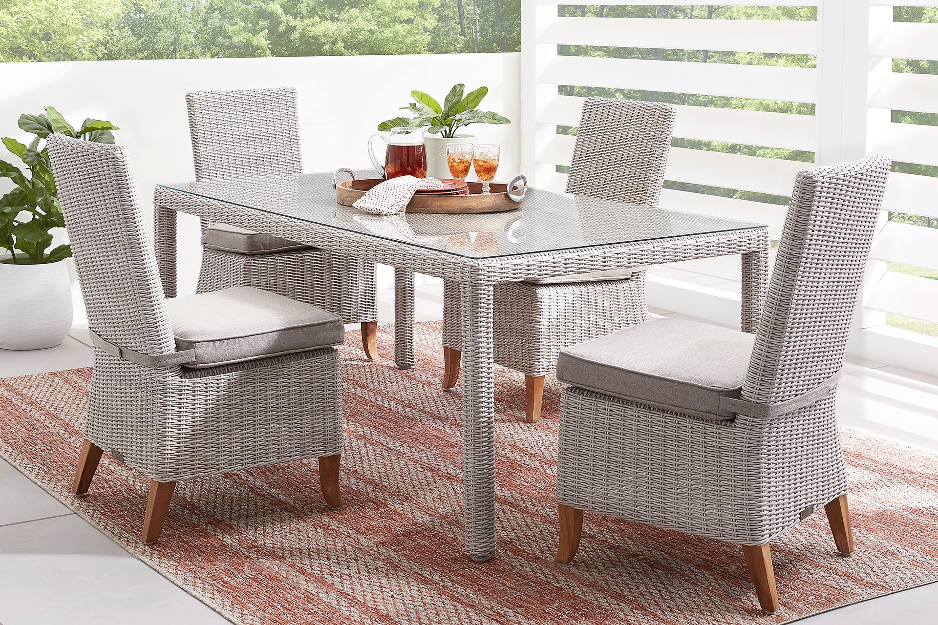 Patmos Gray 5 Pc Outdoor Dining Set with Mushroom Cushions - Image 1