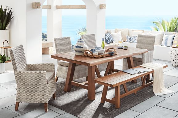 Patmos Tan 6 Pc 78 in. Rectangle Outdoor Dining Set With Mushroom Cushions