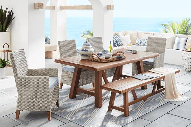 Patmos Tan 6 Pc 78 in. Rectangle Outdoor Dining Set With Steel Cushions - Thumbnail - Image 1