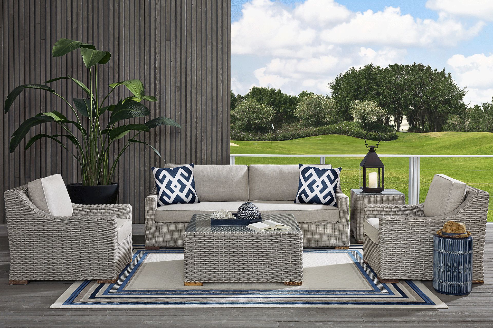 Patmos Gray 6 Pc Outdoor Seating Set with Linen Cushions - Image 1