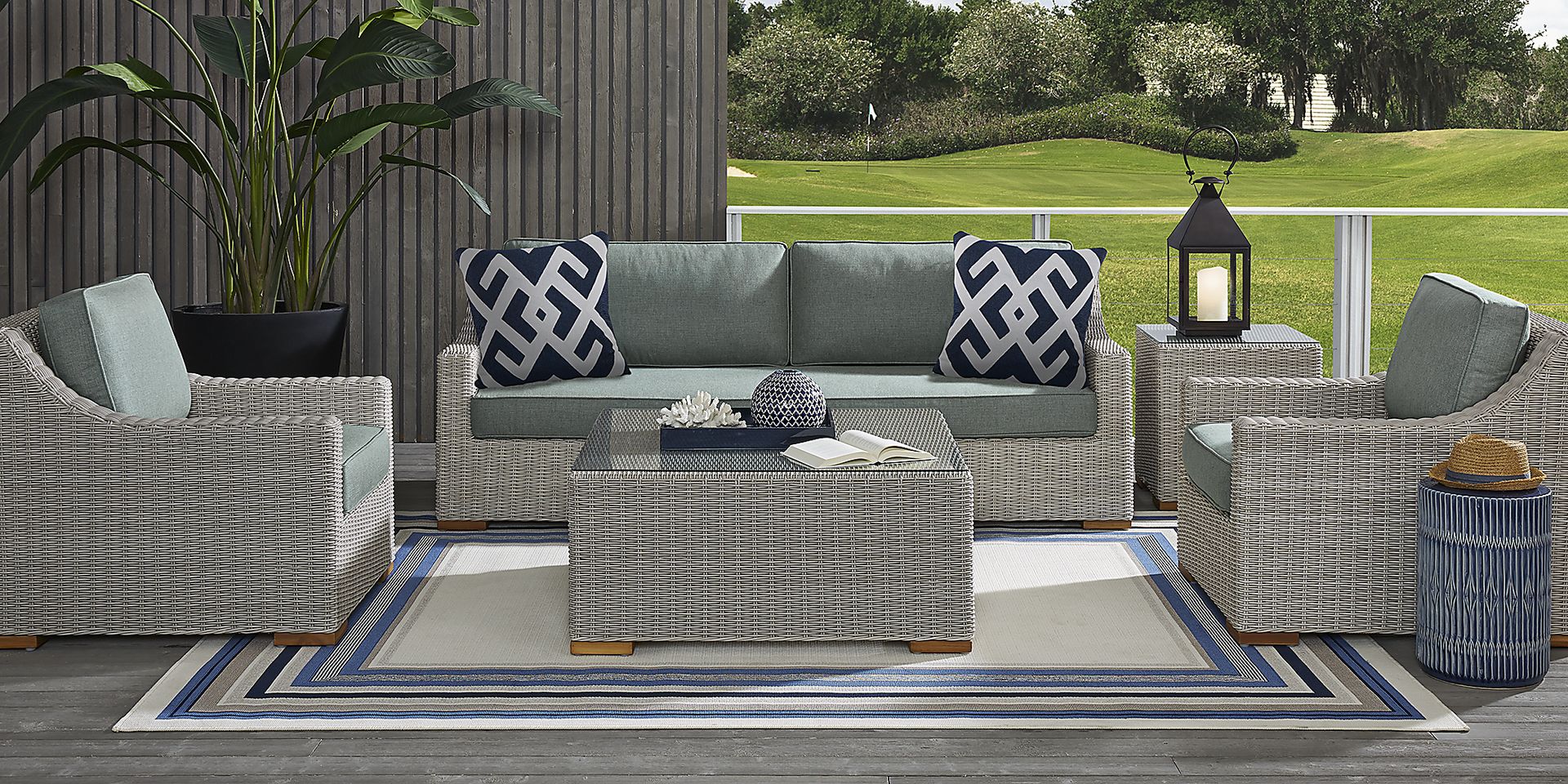Patmos Gray 6 Pc Outdoor Seating Set with Moss Cushions - Image 1