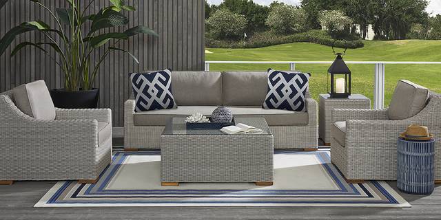 Patmos Gray 6 Pc Outdoor Seating Set with Mushroom Cushions - Thumbnail - Image 1