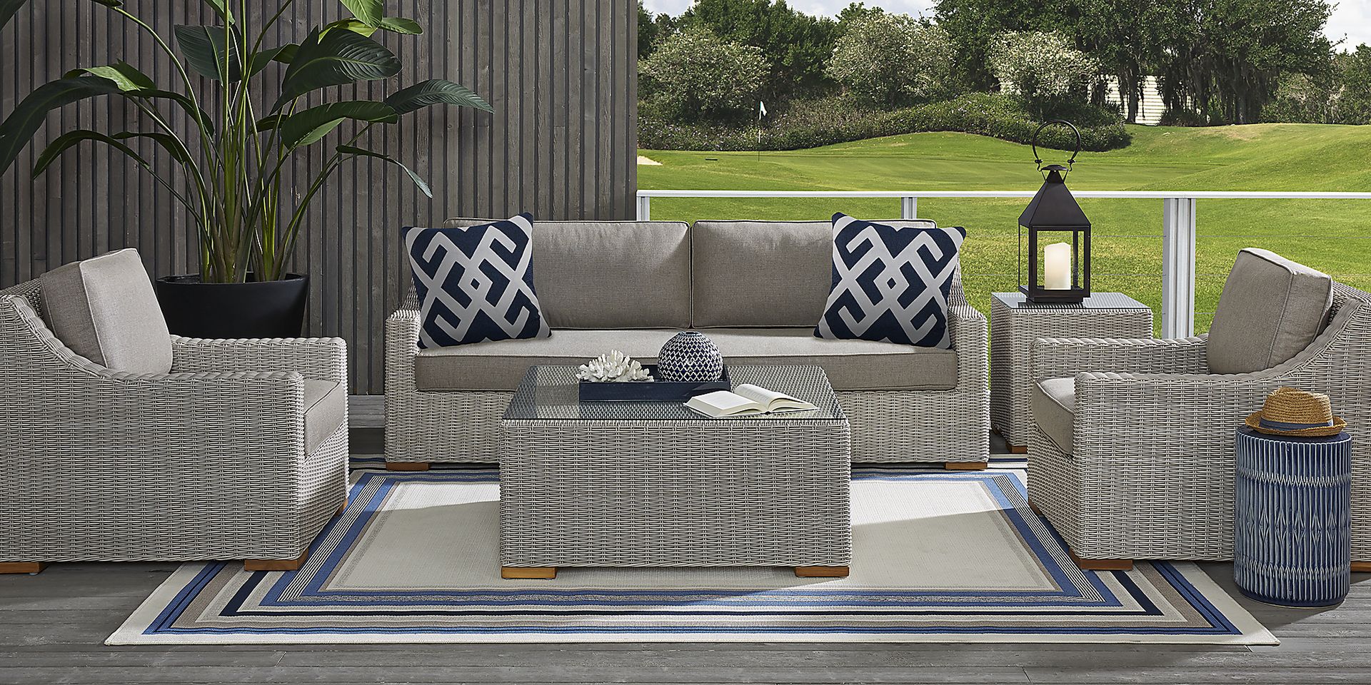 Patmos Gray 6 Pc Outdoor Seating Set with Mushroom Cushions - Image 1