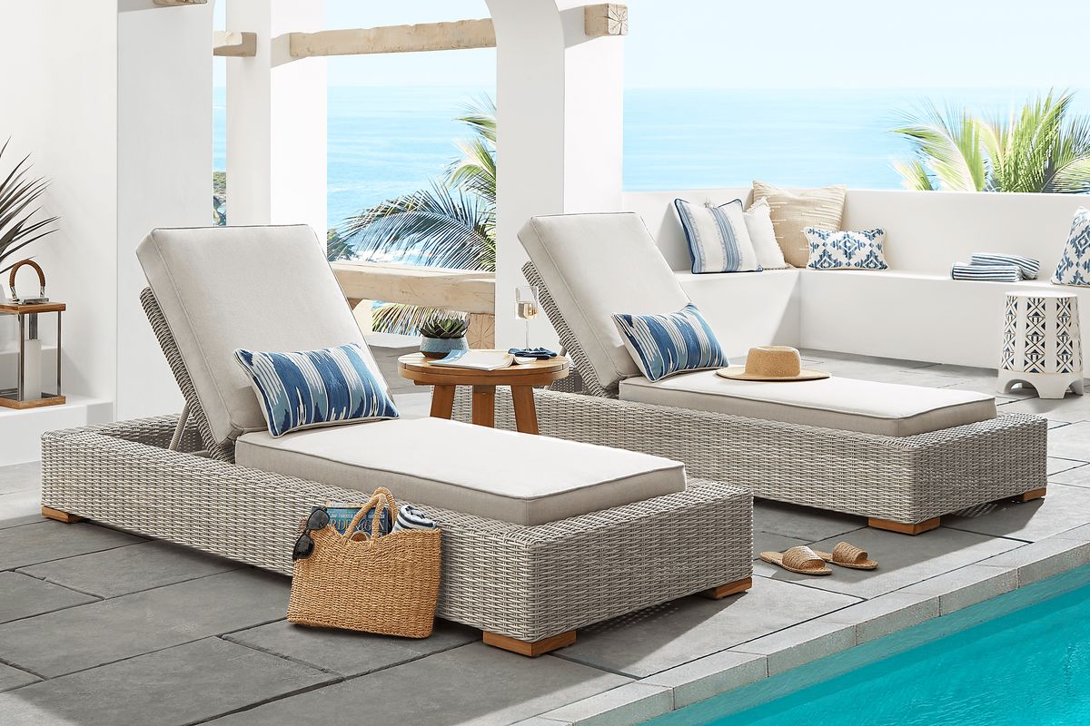 Patmos Gray Outdoor Chaise with Linen Cushions, Set of 2