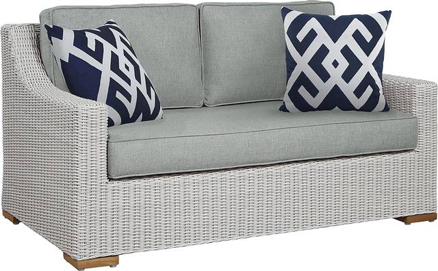 Patmos Gray Outdoor Loveseat with Moss Cushions - Thumbnail - Image 1