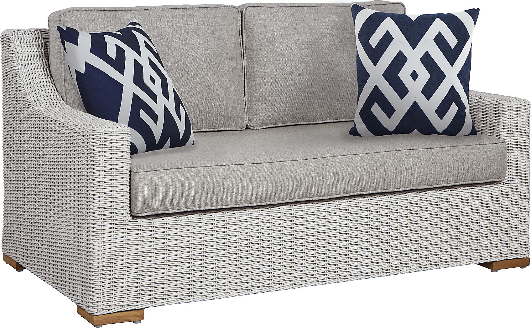 Patmos Gray Outdoor Loveseat with Mushroom Cushions Rooms To Go