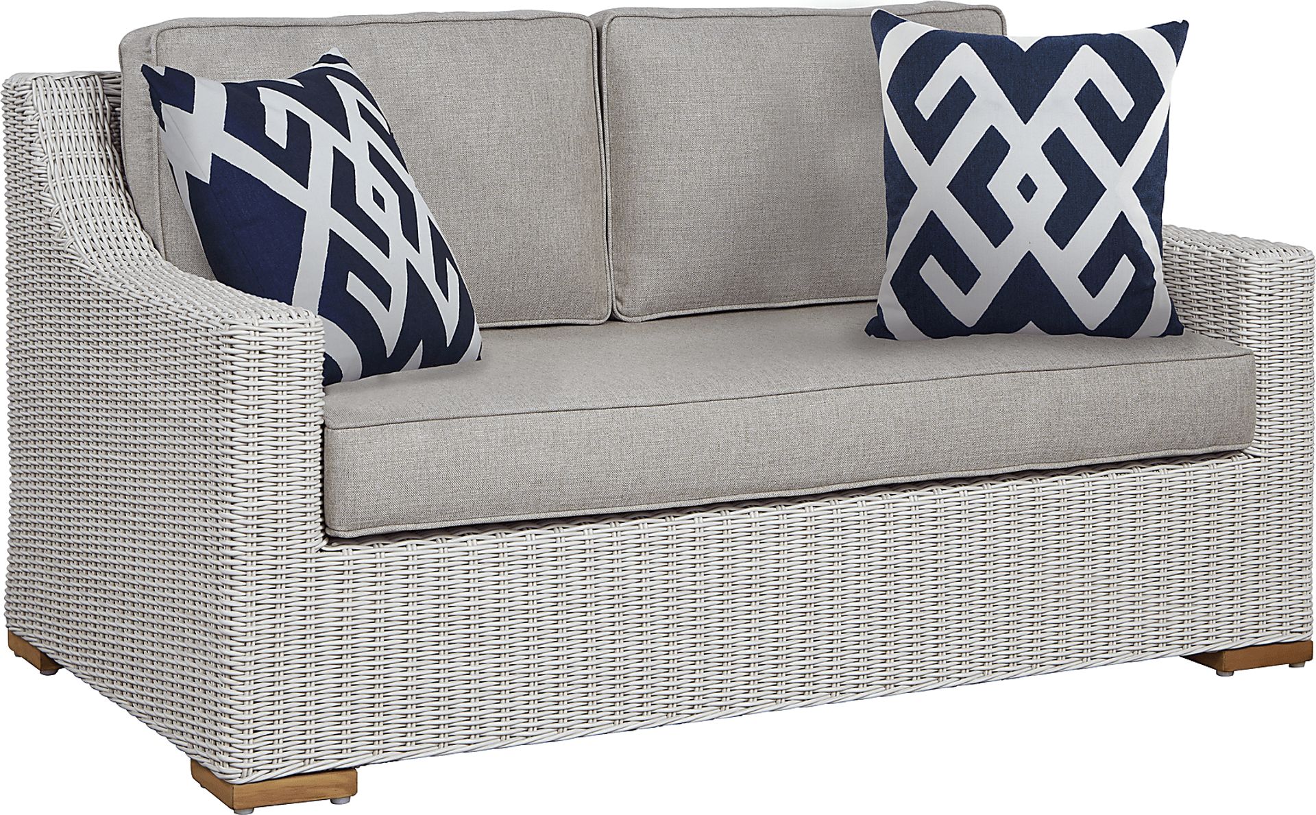 Patmos Gray Outdoor Loveseat with Mushroom Cushions - Image 1