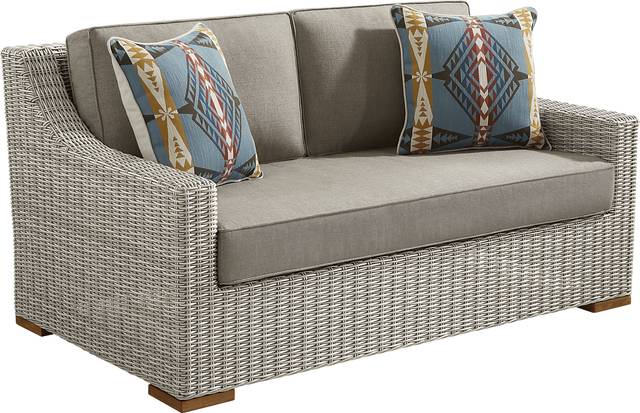 Patmos Gray Outdoor Loveseat with Mushroom Cushions - Thumbnail - Image 2