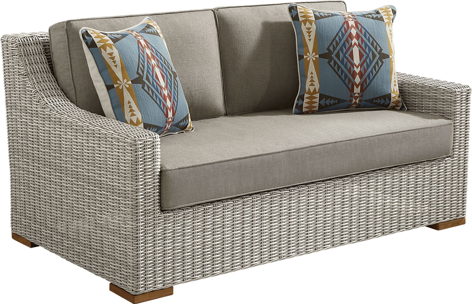 Patmos Gray Outdoor Loveseat with Mushroom Cushions - Image 2