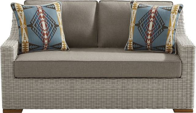 Patmos Gray Outdoor Loveseat with Mushroom Cushions - Thumbnail - Image 1