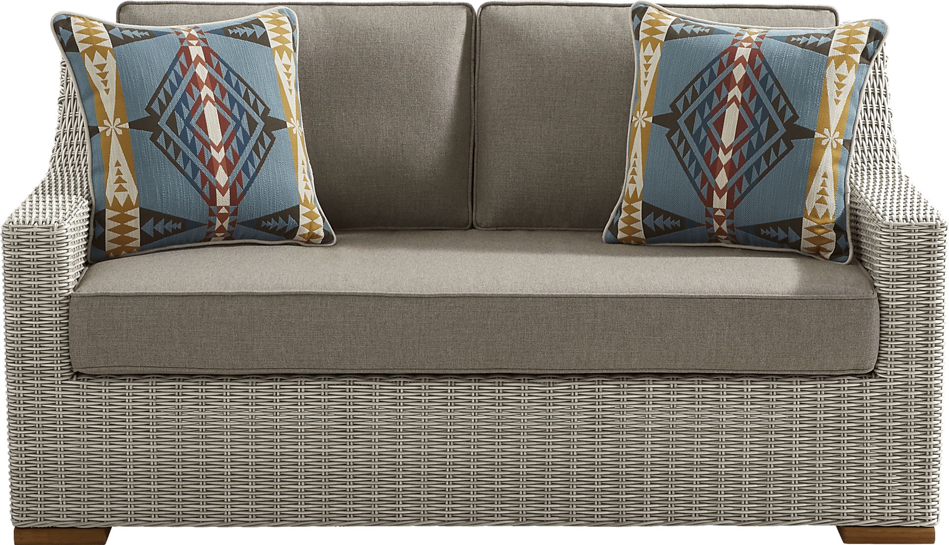 Patmos Gray Outdoor Loveseat with Mushroom Cushions - Image 1