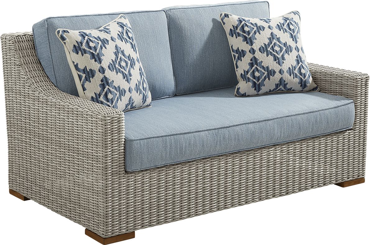 Patmos Gray Outdoor Loveseat with Steel Cushions Rooms To Go