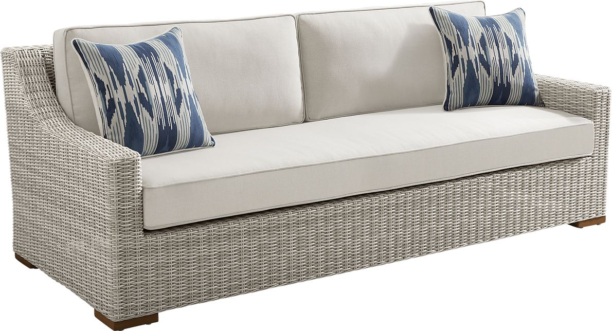 Patmos Gray Outdoor Sofa with Linen Cushions Rooms To Go