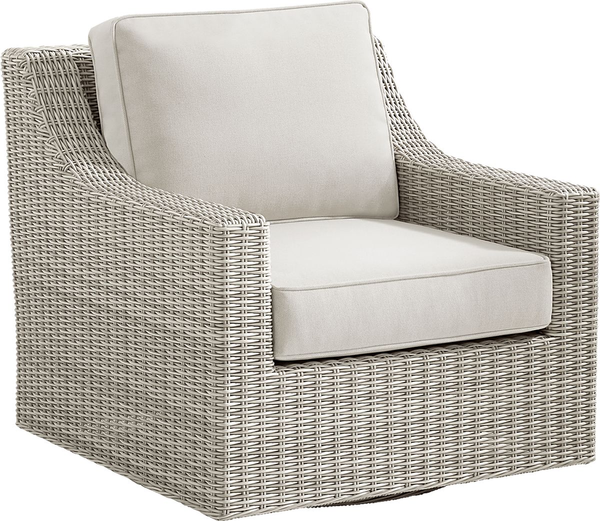 Patmos Gray Linen Beige Wicker Outdoor Swivel Chair | Rooms to Go