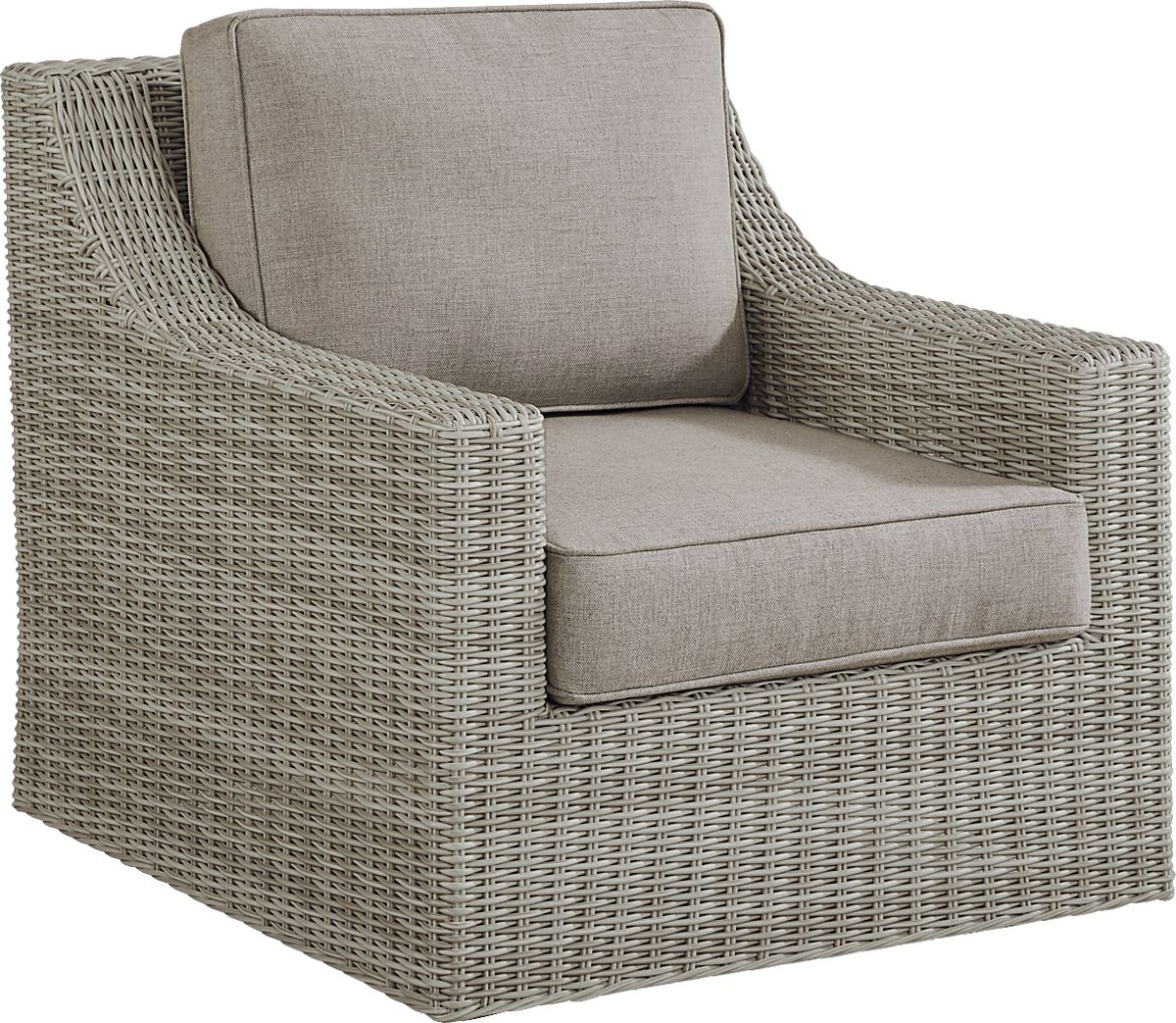 Patmos Gray Mushroom Brown Wicker Outdoor Swivel Chair | Rooms to Go