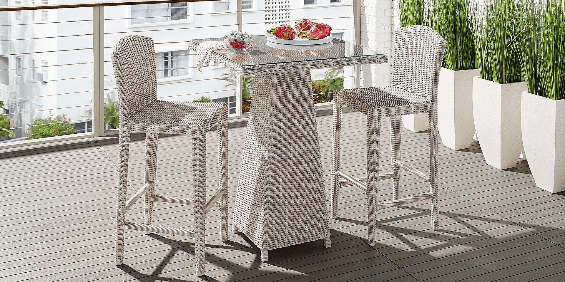 Patmos Gray Wicker 3 Pc 36 in. Square Bar Height Outdoor Dining Set - Image 1