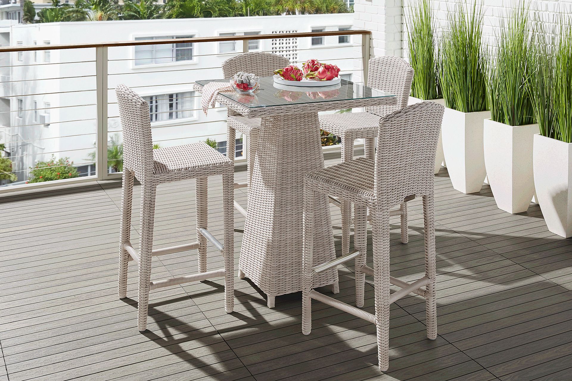 Patmos Gray Wicker 5 Pc 36 in. Square Bar Height Outdoor Dining Set - Image 1